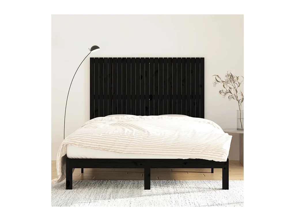 Cabecero de Cama | Cabezal de cama | Mueble de cabecero pared madera maciza pino negro 159,5x3x110 cm