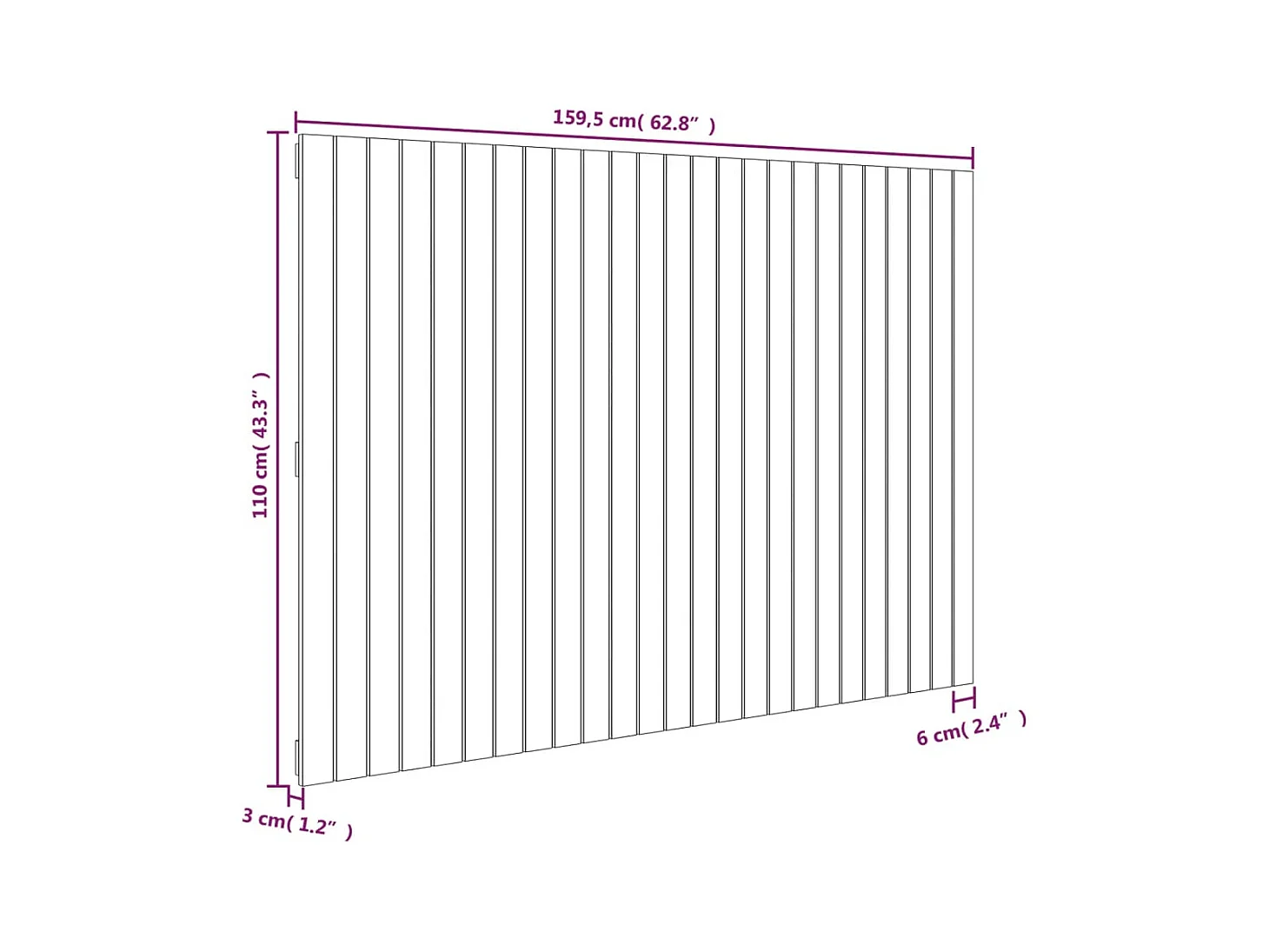Cabecero de Cama | Cabezal de cama | Mueble de cabecero pared madera maciza pino negro 159,5x3x110 cm