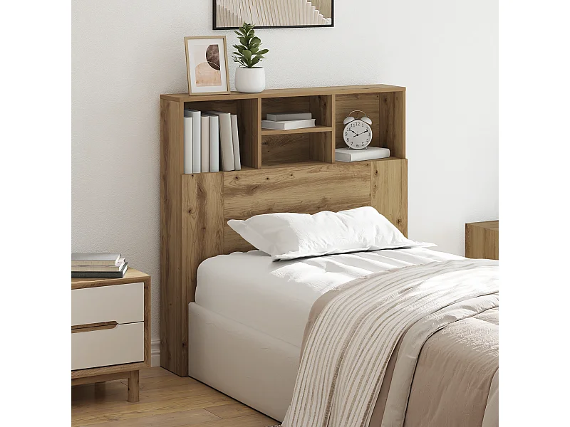 Mueble cabecero | Cabezal de cama | Cabecero de armario con estante Roble artisan Madera Ingénierie