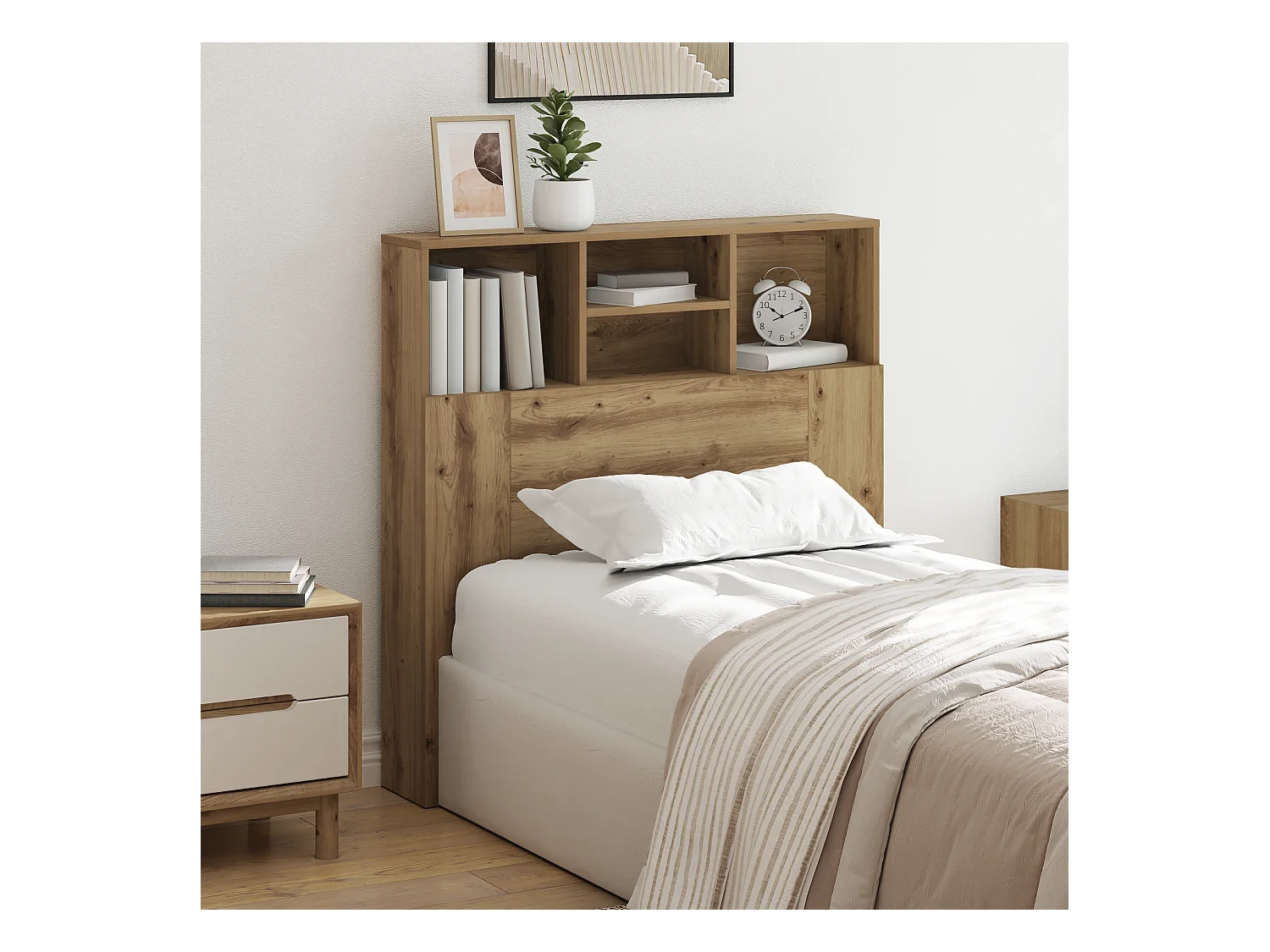 Mueble cabecero | Cabezal de cama | Cabecero de armario con estante Roble artisan Madera Ingénierie