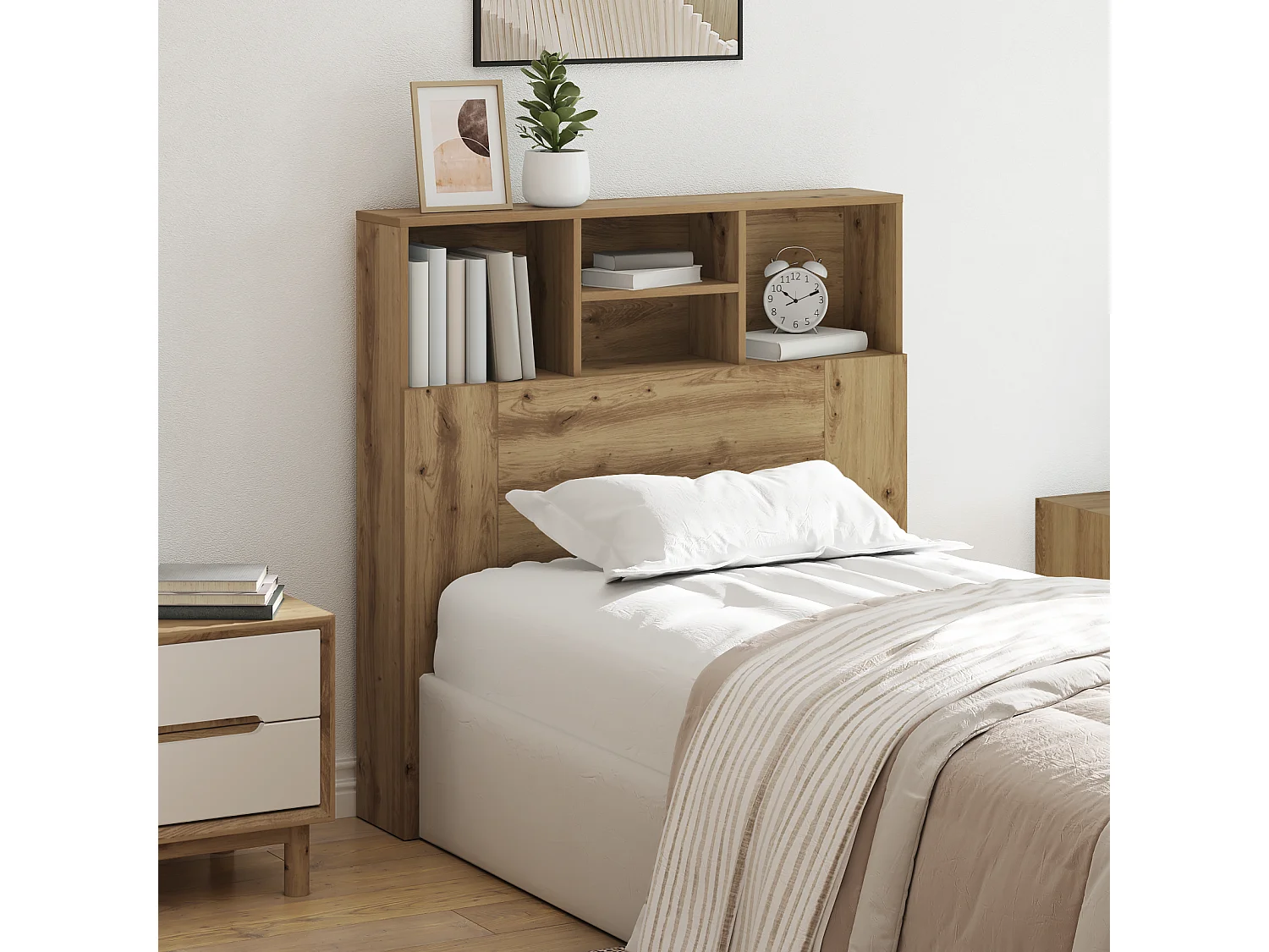 Cabinet de Tête de Lit | Commode de tête de lit chêne artisanal Bois Composite