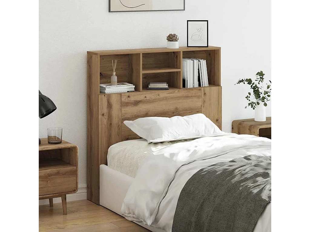 Cabinet de Tête de Lit | Commode de tête de lit chêne artisanal Bois Composite