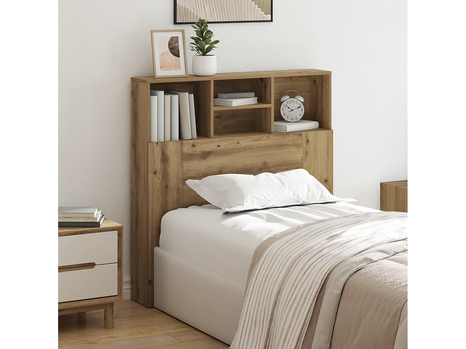 Cabinet de Tête de Lit | Commode de tête de lit chêne artisanal Bois Composite