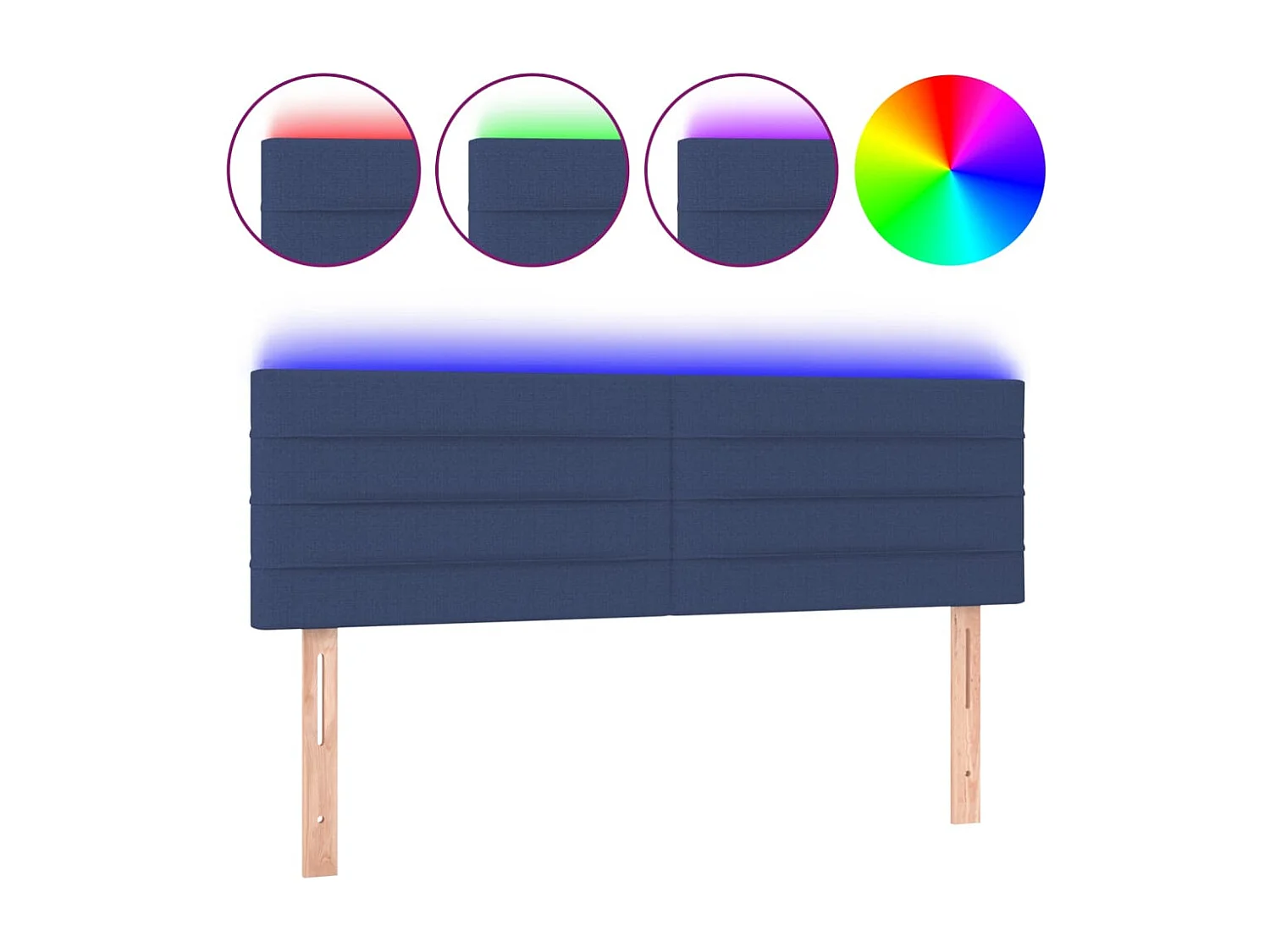 Mueble cabecero | Cabezal de cama | Cabecero con LED de tela azul 144x5x78/88 cm