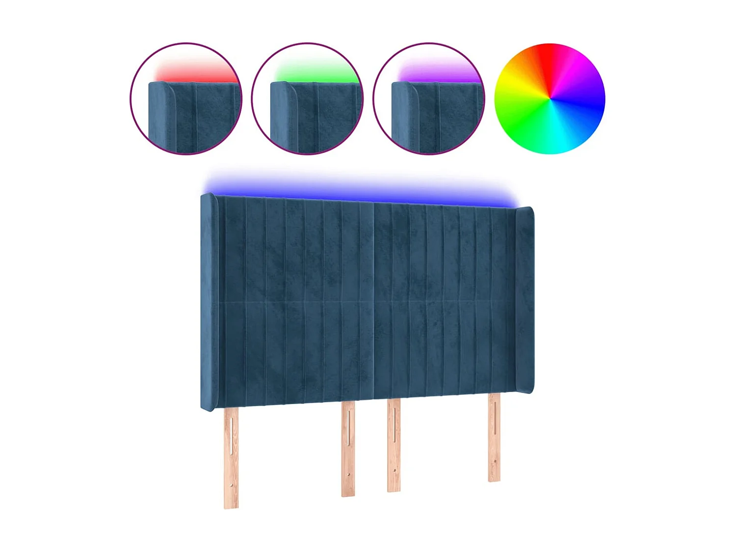 Tête de Lit | Panneau de tête pour lit Moderne à LED Bleu foncé 147x16x118/128 cm Velours