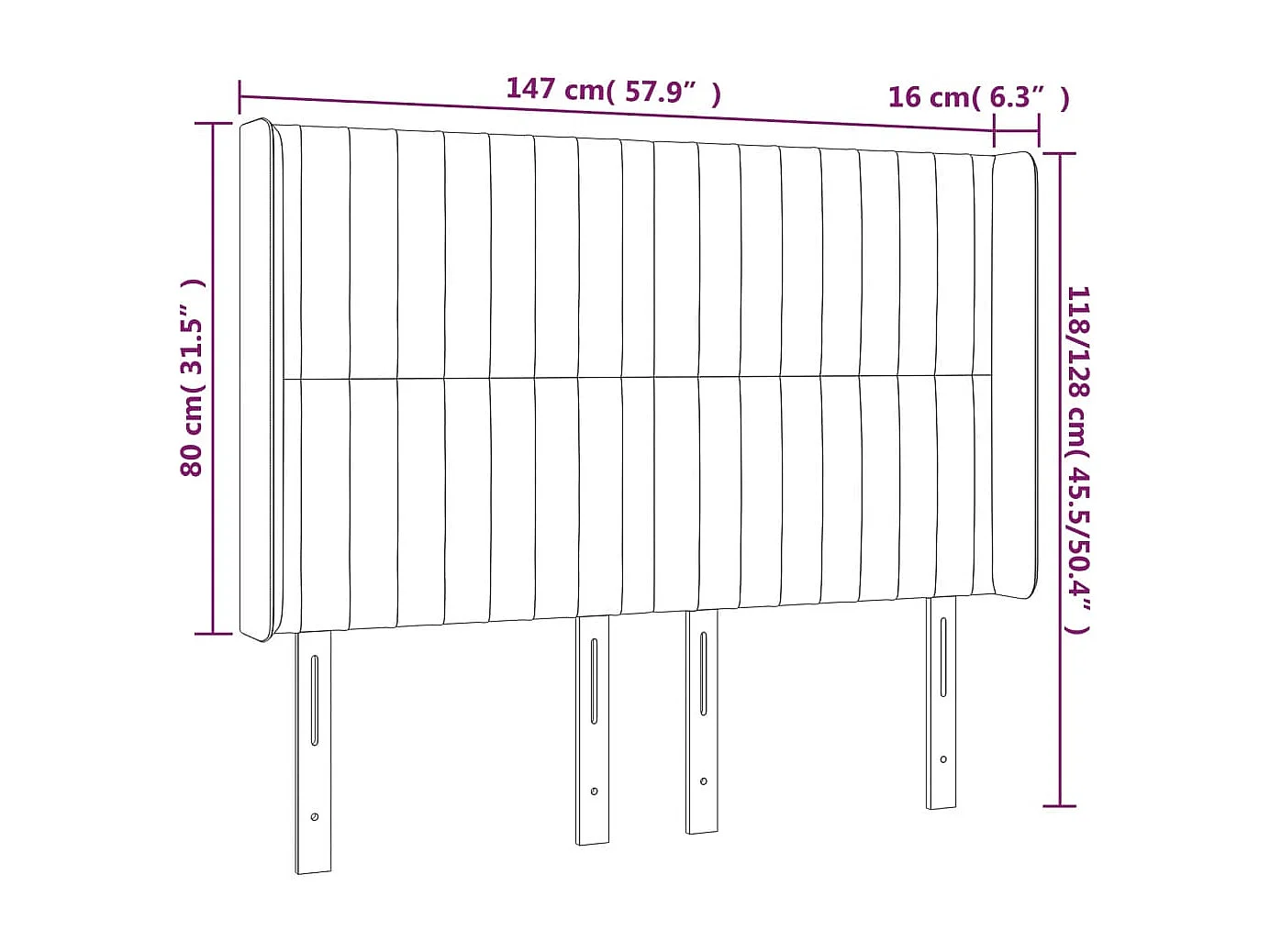 Tête de Lit | Panneau de tête pour lit Moderne à LED Bleu foncé 147x16x118/128 cm Velours