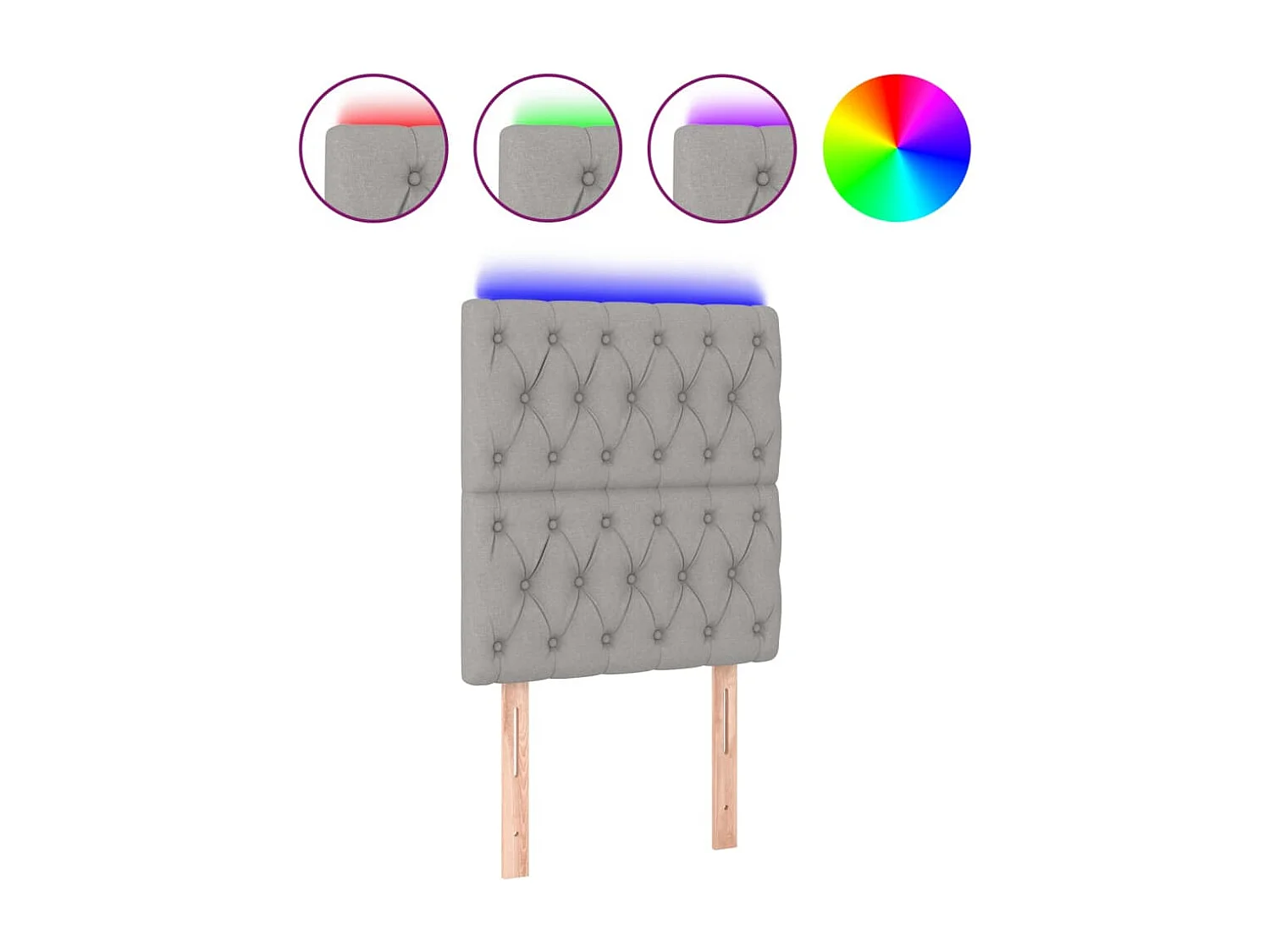 Cabecero | Cabezal de Cama | Mueble cabecero con luces LED tela gris claro 80x7x118/128 cm