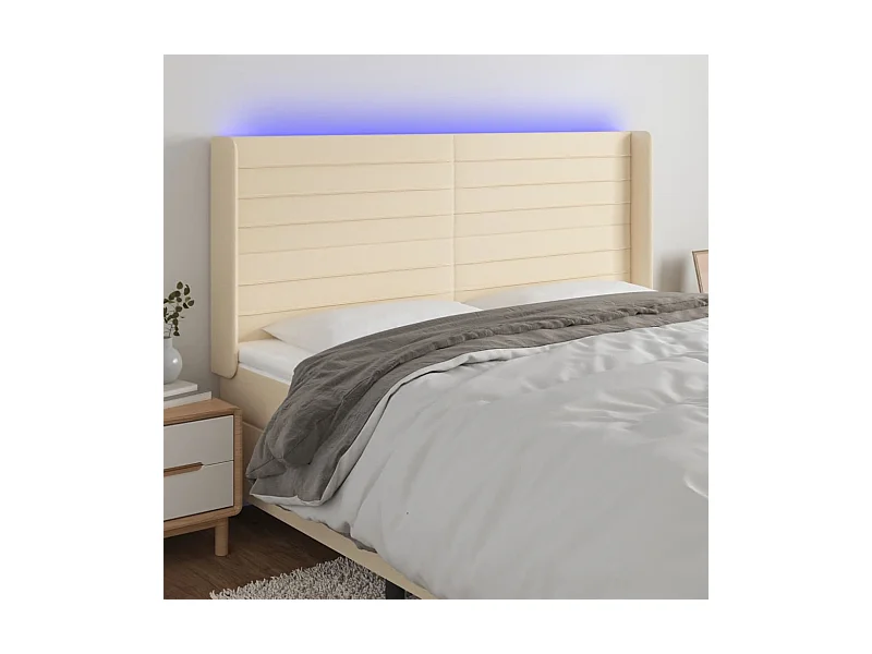 Mueble cabecero | Cabezal de cama | Cabecero con LED de tela color crema 203x16x118/128 cm