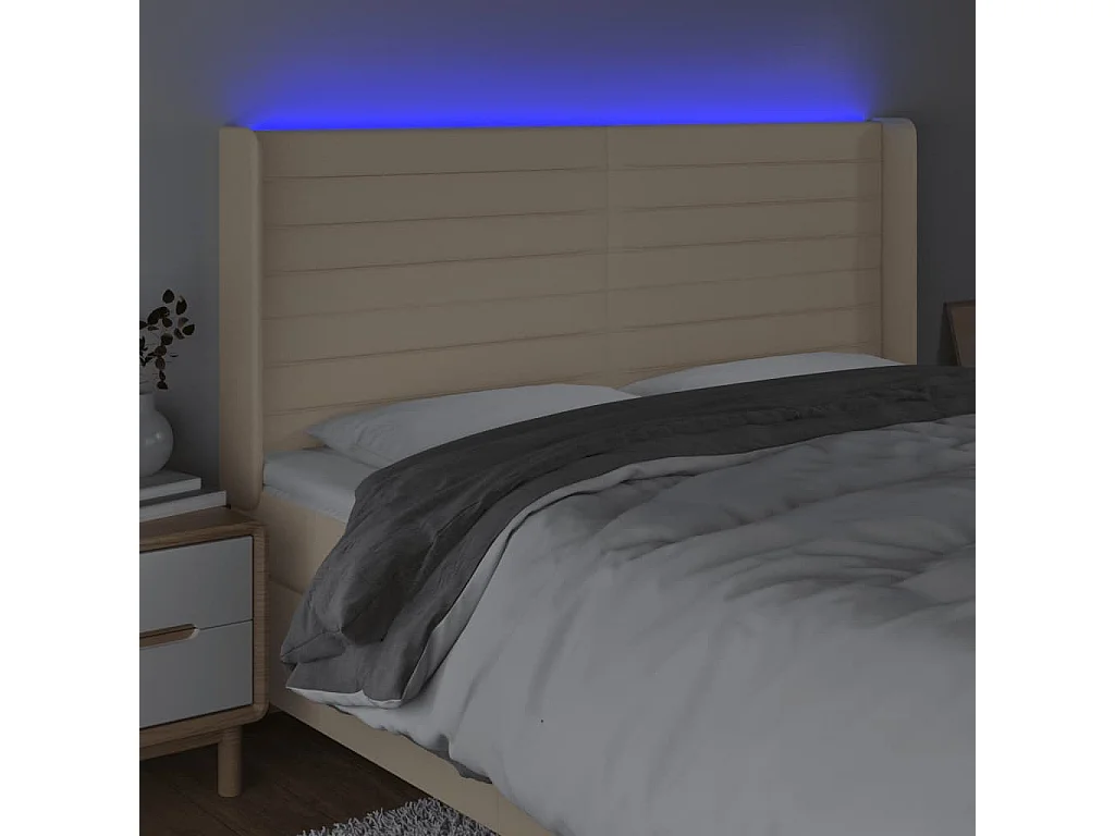 Tête de Lit | Panneau de tête pour lit Moderne à LED Crème 203x16x118/128 cm Tissu