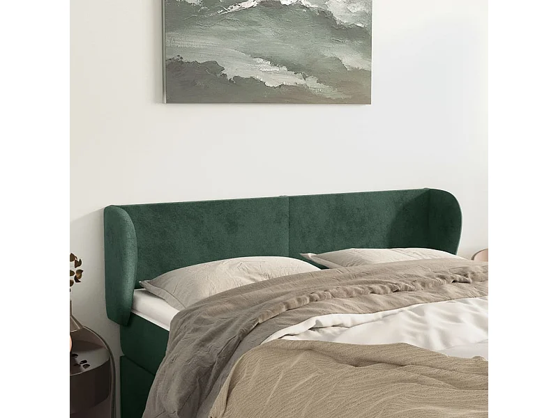 Mueble cabecero | Cabezal de cama | Cabecero de terciopelo verde oscuro 147x23x78/88 cm