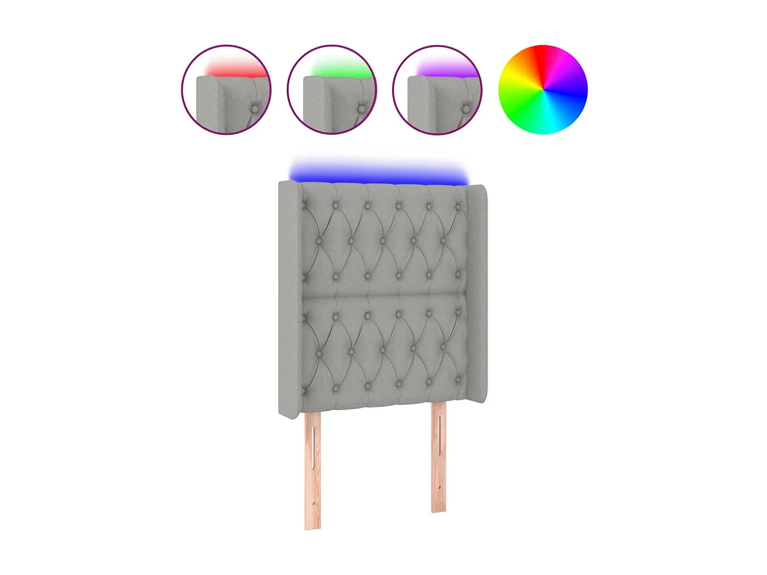 Mueble cabecero | Cabezal de cama | Cabecero con LED de tela gris claro 83x16x118/128 cm