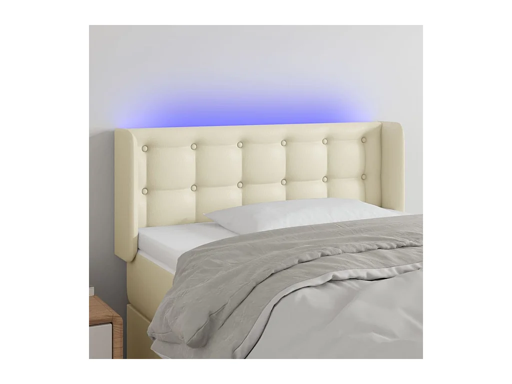 Cabecero | Cabezal de Cama | Mueble cabecero con LED cuero sintético crema 83x16x78/88 cm