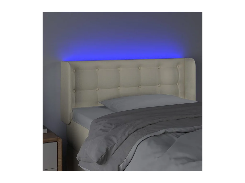 Cabecero | Cabezal de Cama | Mueble cabecero con LED cuero sintético crema 83x16x78/88 cm
