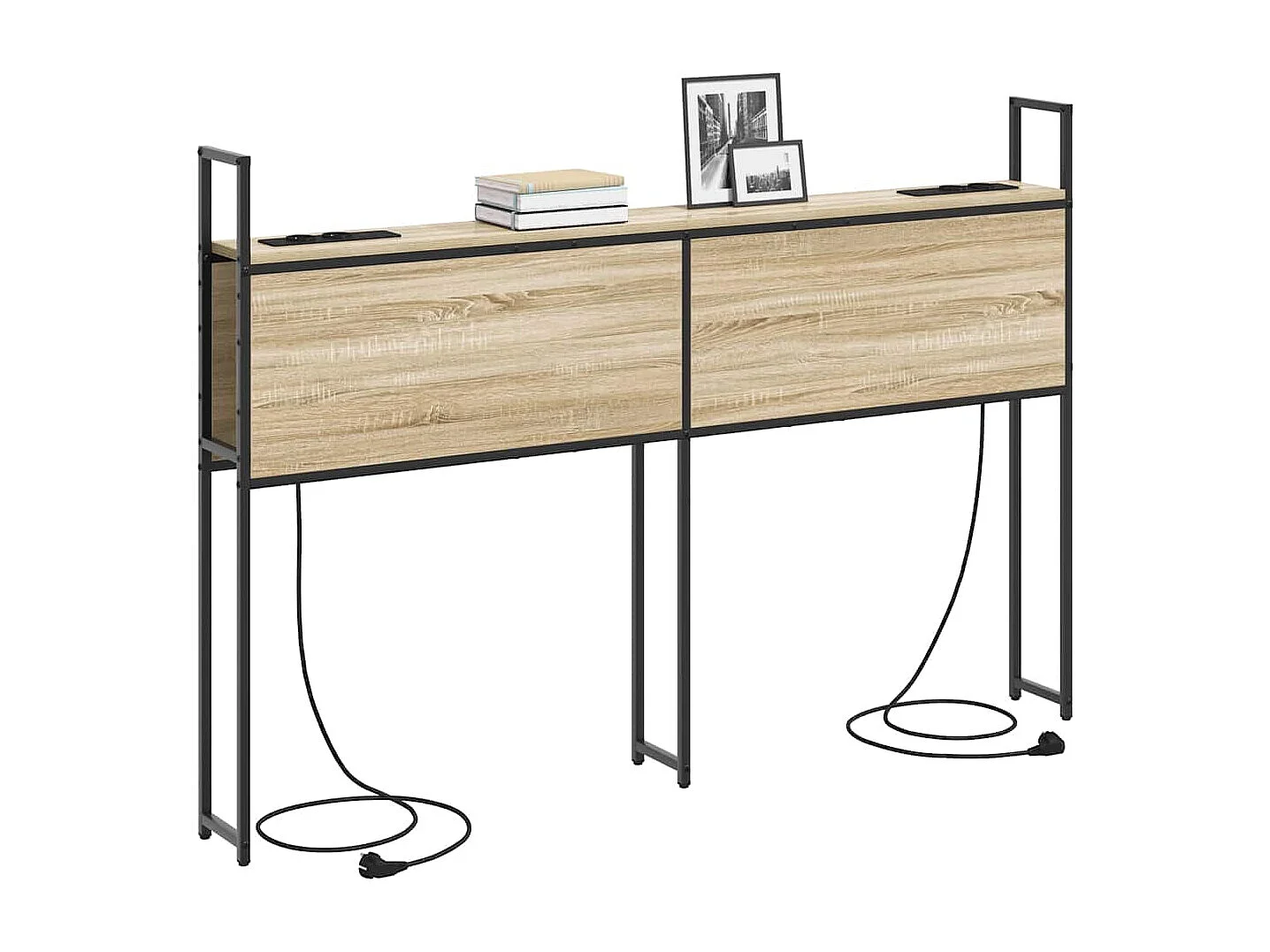 Mueble cabecero | Cabezal de cama | Cabecero de Almacenamiento con Estación de Carga Roble Sonoma