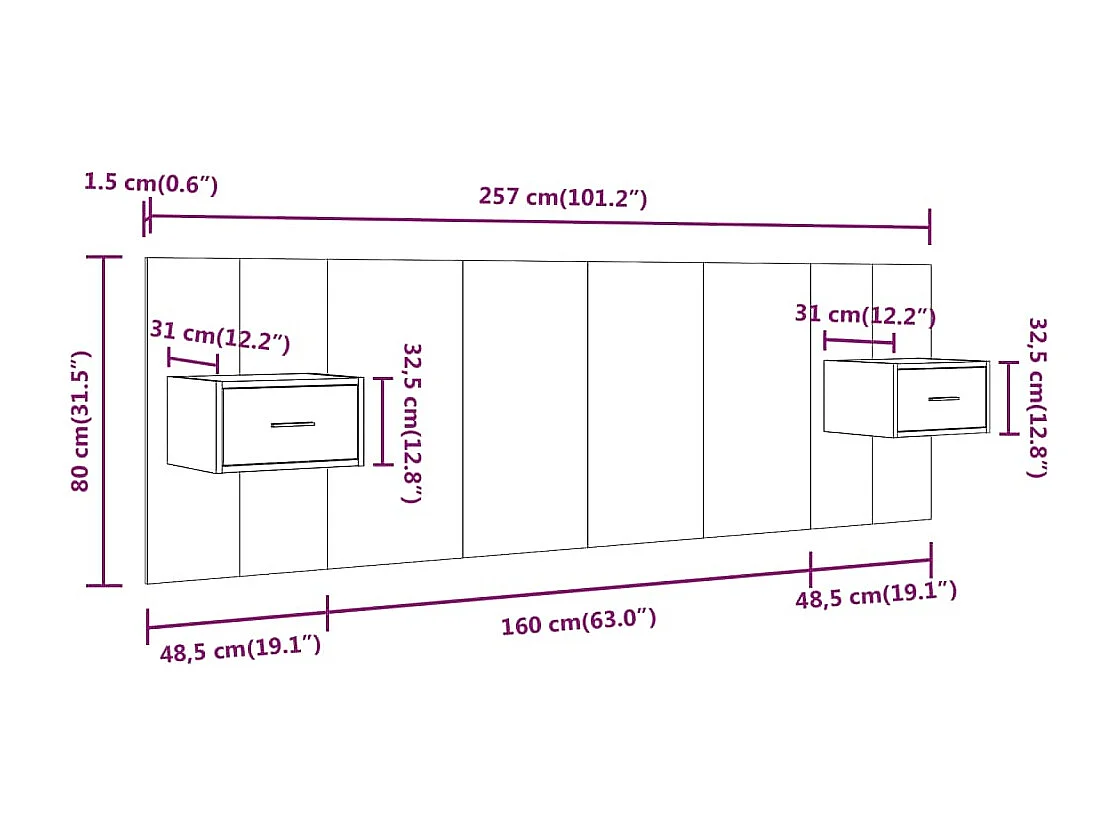 Tête de Lit avec rangement | Tête de lit avec armoires sonoma gris Bois d'ingénierie