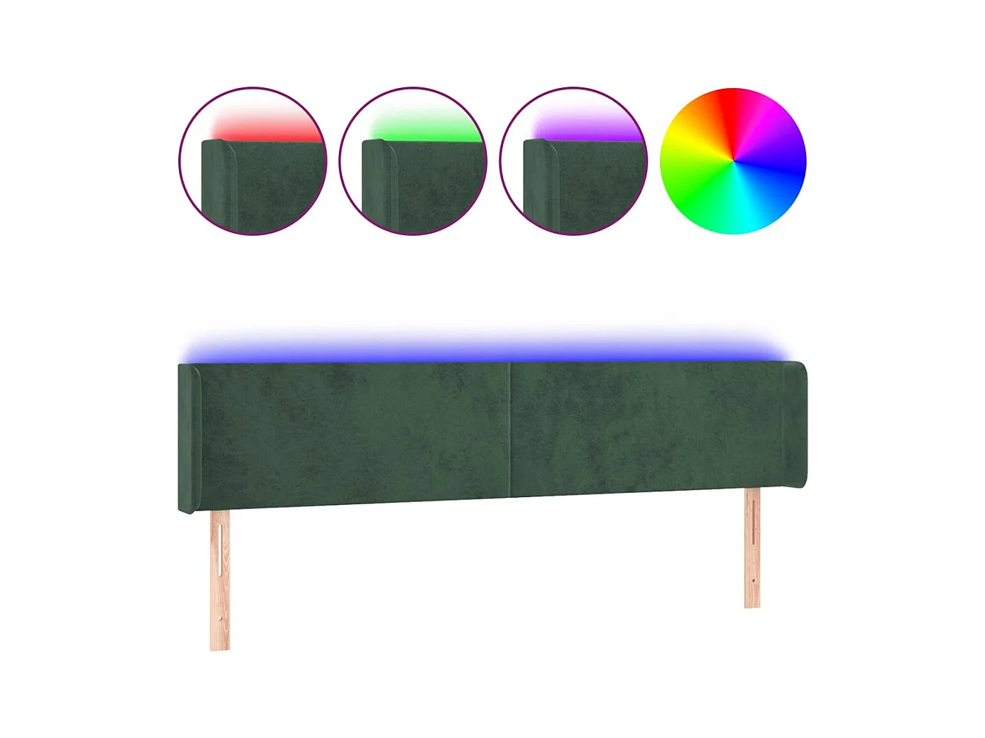 Cabecero | Cabezal de Cama | Mueble cabecero con LED de terciopelo verde oscuro 163x16x78/88 cm