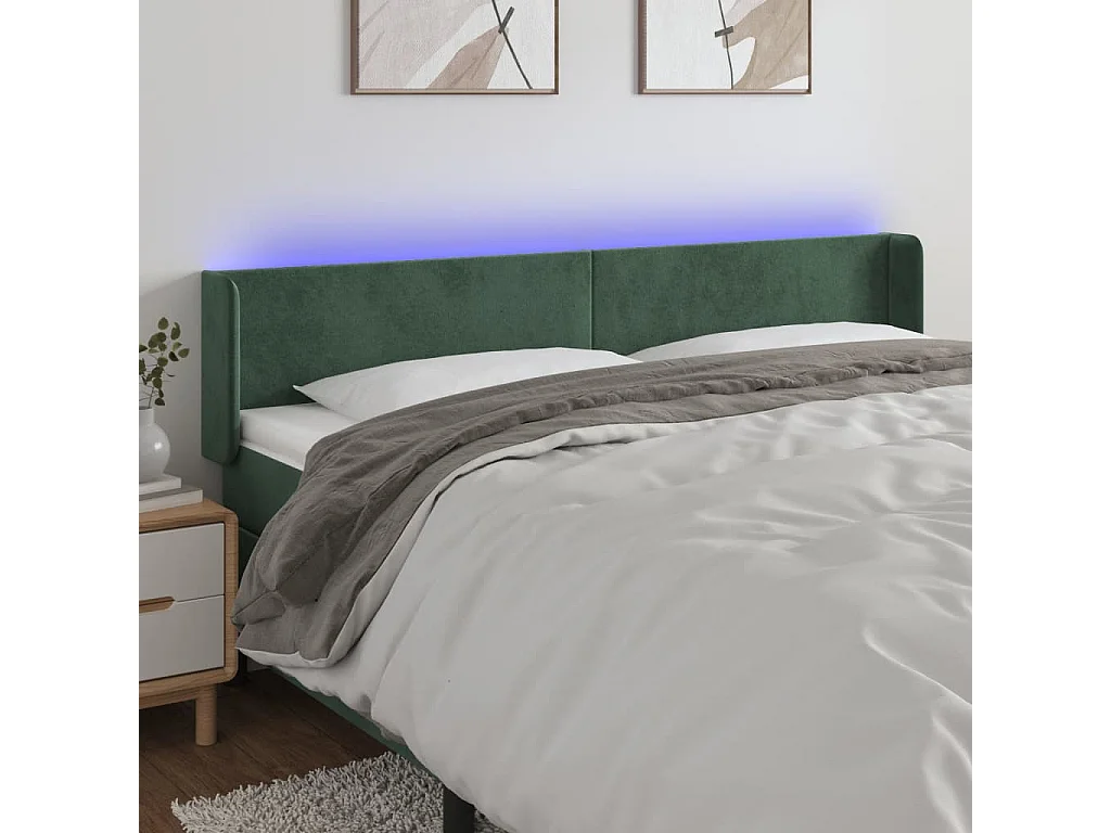 Hoofdbord | Hoofdeinde LED 163x16x78/88 cm fluweel donkergroen