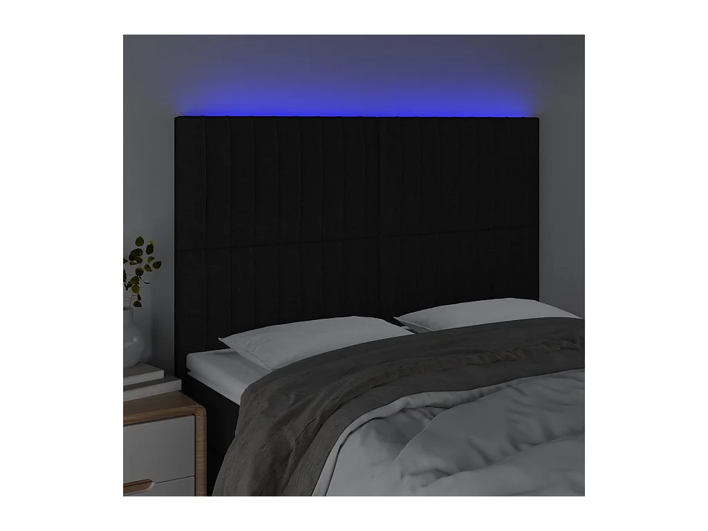 Tête de Lit | Panneau de tête pour lit Moderne à LED Noir 144x5x118/128 cm Tissu