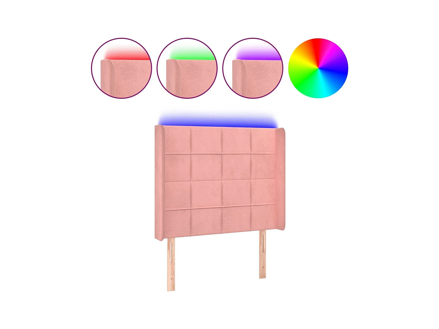 Cabecero | Cabezal de Cama | Mueble cabecero con LED de terciopelo rosa 103x16x118/128 cm