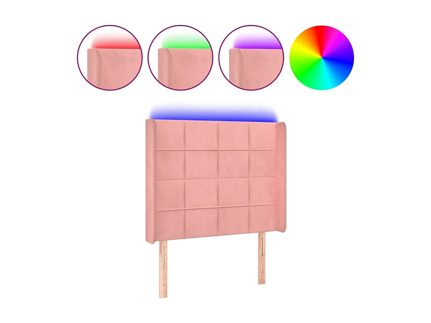 Hoofdbord | Hoofdeinde LED 103x16x118/128 cm fluweel roze