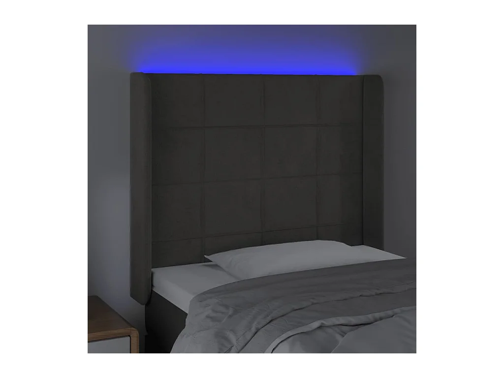 Cabecero | Cabezal de Cama | Mueble cabecero con LED de terciopelo gris oscuro 93x16x118/128 cm