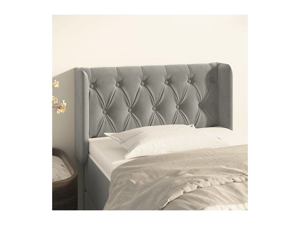 Mueble cabecero | Cabezal de cama | Cabecero de terciopelo gris claro 83x16x78/88 cm