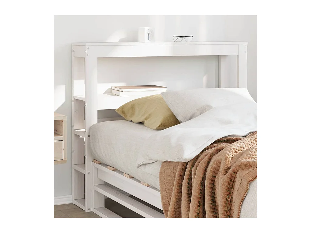 Tête de Lit | Panneau de tête pour lit Moderne avec étagères blanc 90 cm bois massif de pin