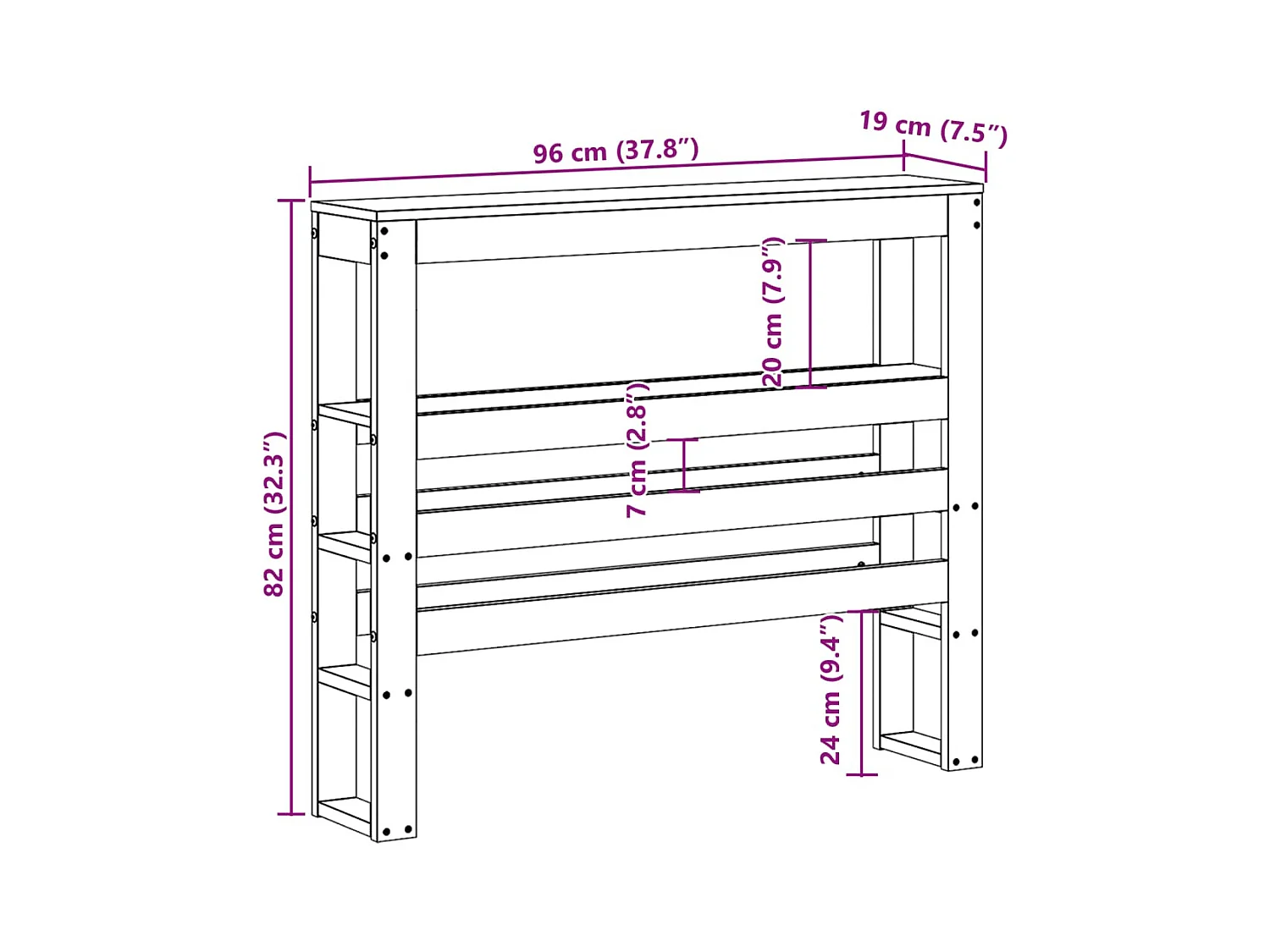 Tête de Lit | Panneau de tête pour lit Moderne avec étagères blanc 90 cm bois massif de pin