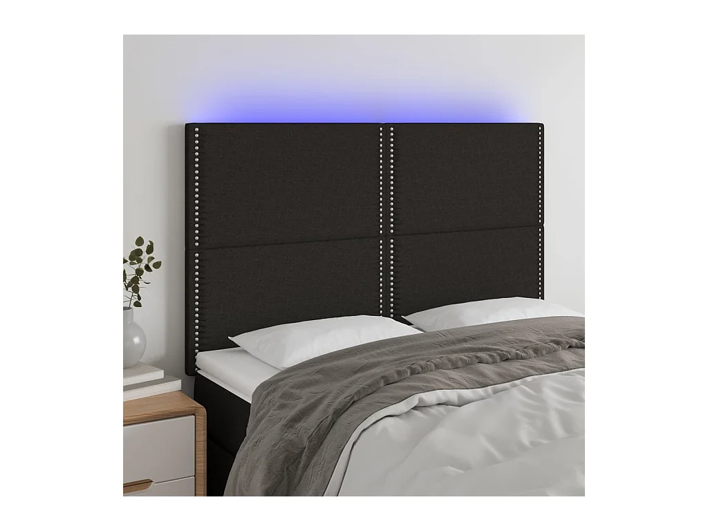 Tête de Lit | Panneau de tête pour lit Moderne à LED Noir 144x5x118/128 cm Tissu