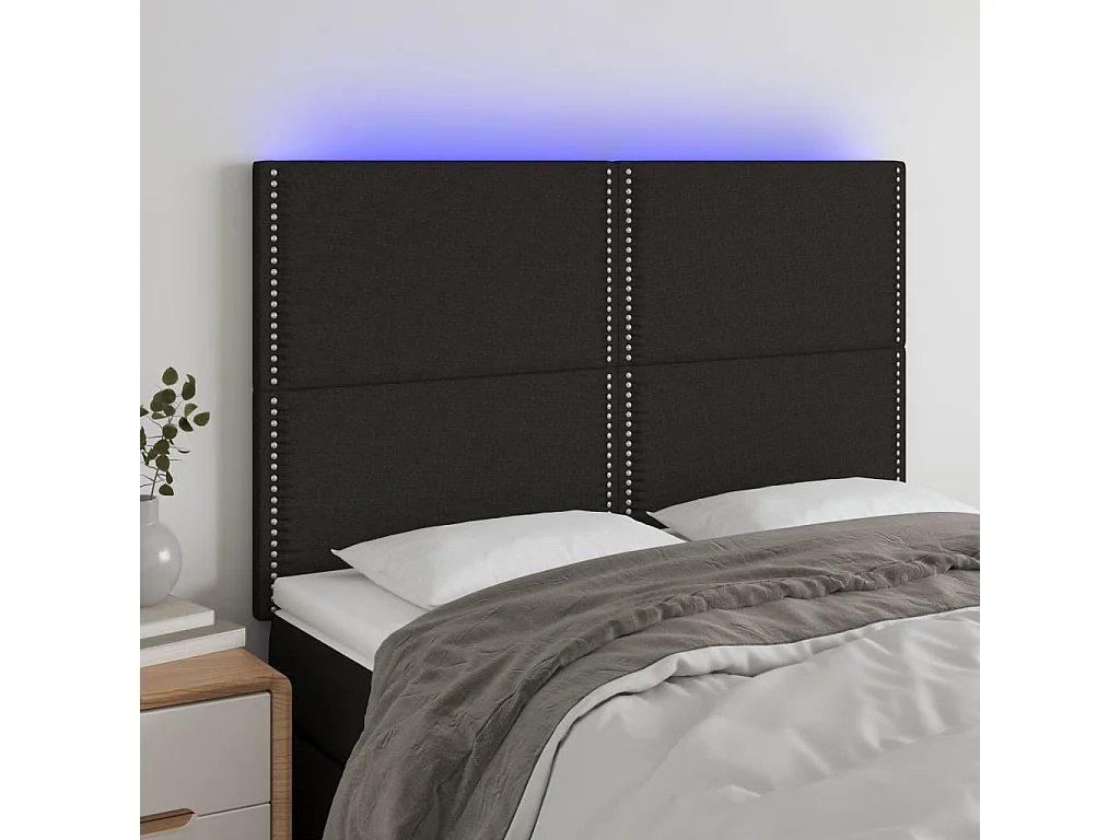 Tête de Lit | Panneau de tête pour lit Moderne à LED Noir 144x5x118/128 cm Tissu
