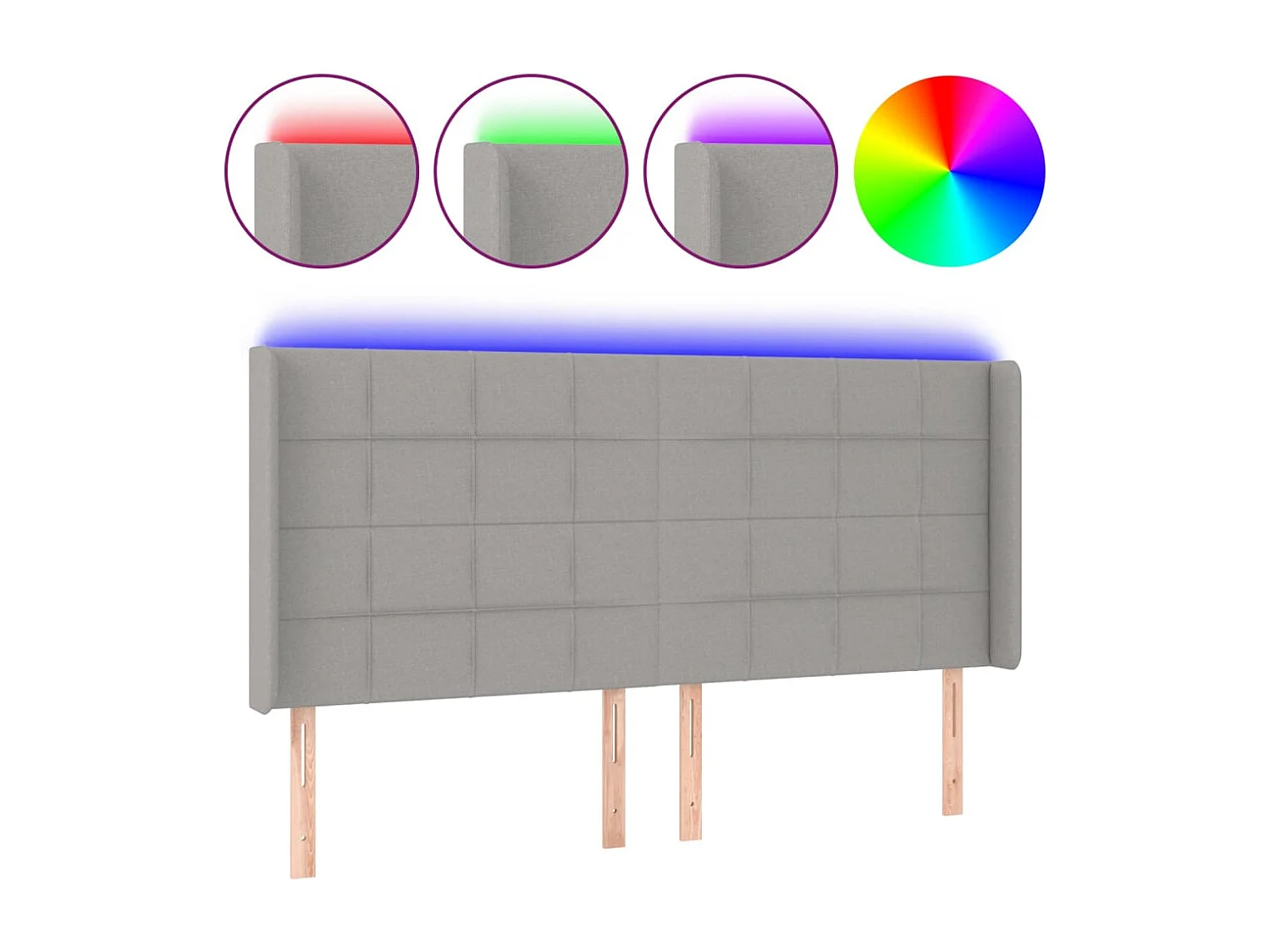 Hoofdbord | Hoofdeinde LED 203x16x118/128 cm stof lichtgrijs
