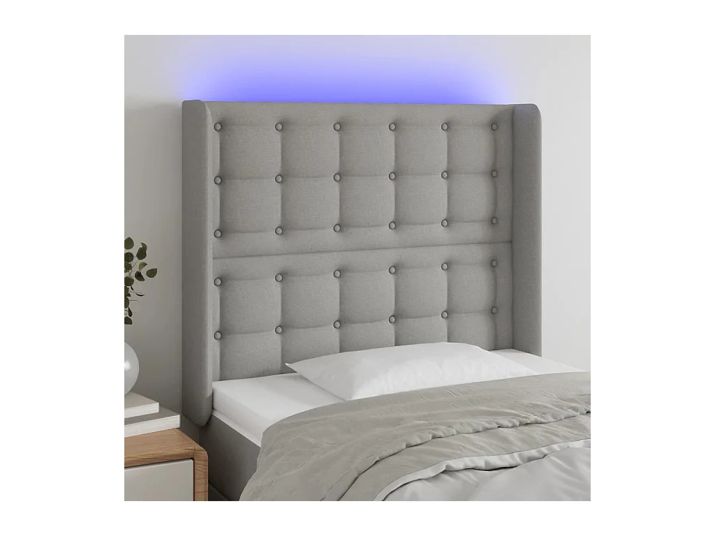Mueble cabecero | Cabezal de cama | Cabecero con LED de tela gris claro 93x16x118/128 cm