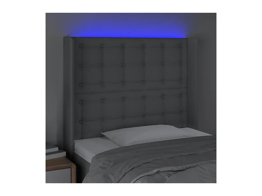 Mueble cabecero | Cabezal de cama | Cabecero con LED de tela gris claro 93x16x118/128 cm