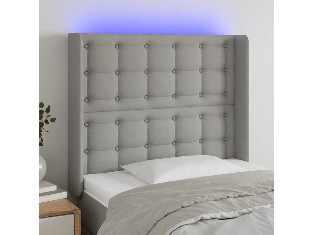 Tête de Lit | Panneau de tête pour lit Moderne à LED Gris clair 93x16x118/128 cm Tissu