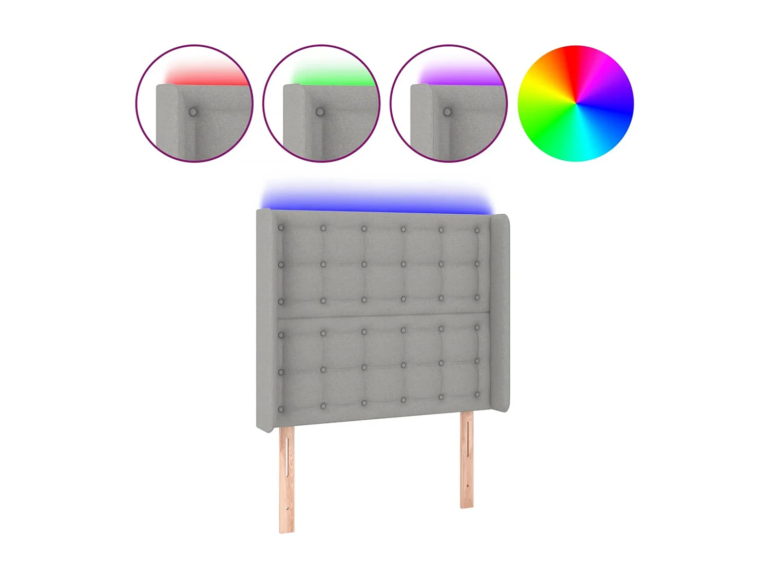 Tête de Lit | Panneau de tête pour lit Moderne à LED Gris clair 93x16x118/128 cm Tissu