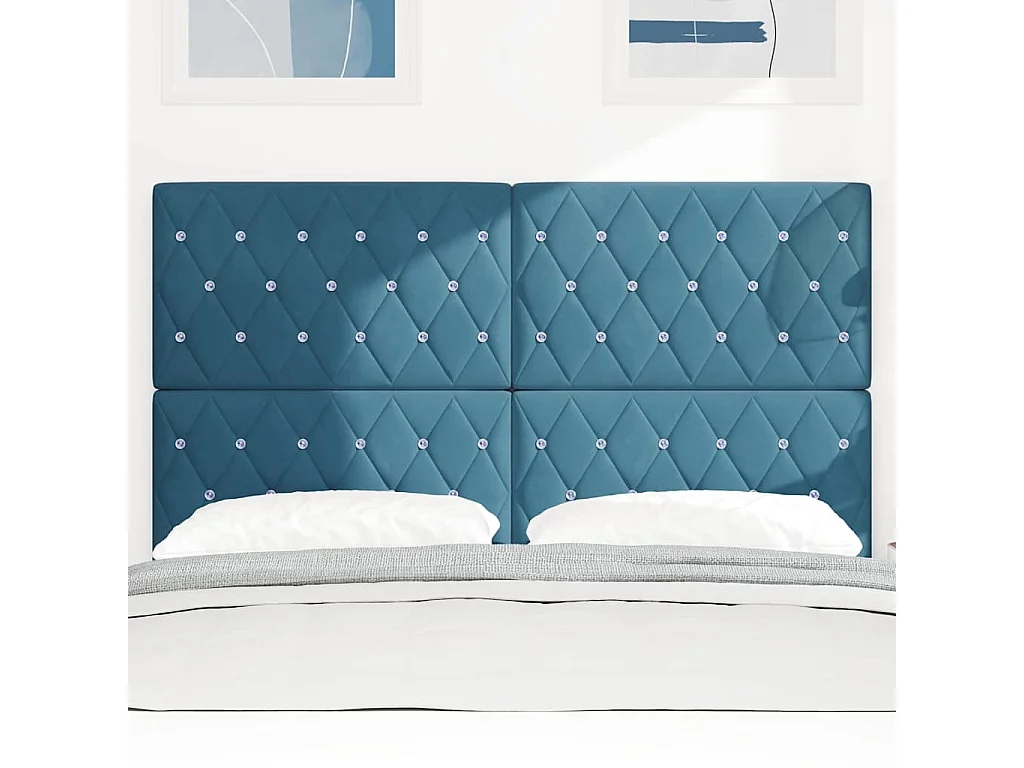 Tête de lit  | Panneau de tête pour lit Moderne Têtière en velours Argyle Bleu foncé 144 cm Velours