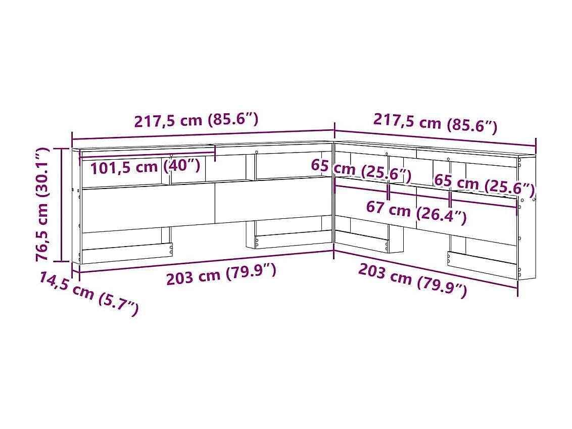 Tête de Lit de rangement | Panneau de tête pour lit Gris béton 200 cm Bois d'ingénierie