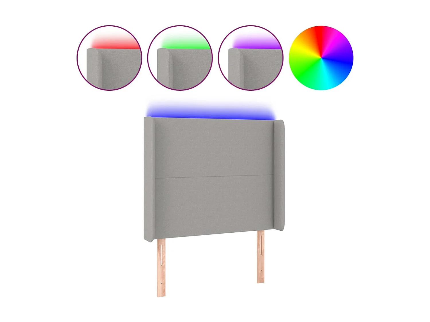 Tête de Lit | Panneau de tête pour lit Moderne à LED Gris clair 103x16x118/128 cm Tissu