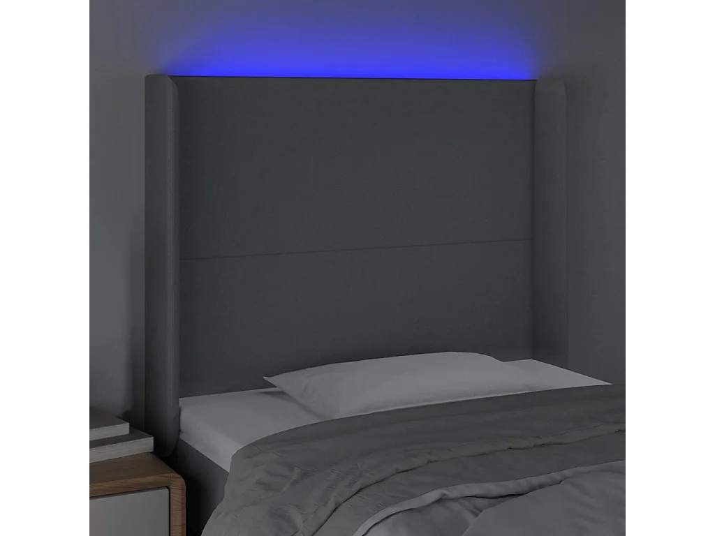 Tête de Lit | Panneau de tête pour lit Moderne à LED Gris clair 103x16x118/128 cm Tissu