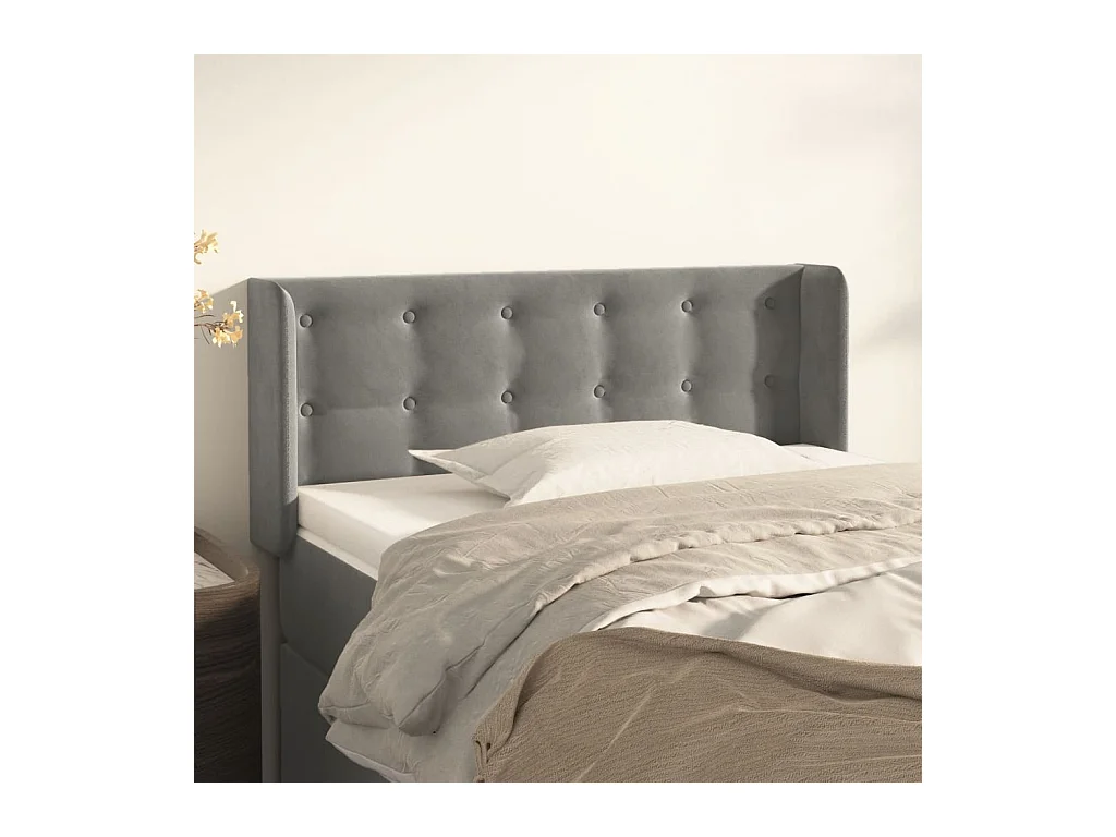 Mueble cabecero | Cabezal de cama | Cabecero de terciopelo gris claro 83x16x78/88 cm