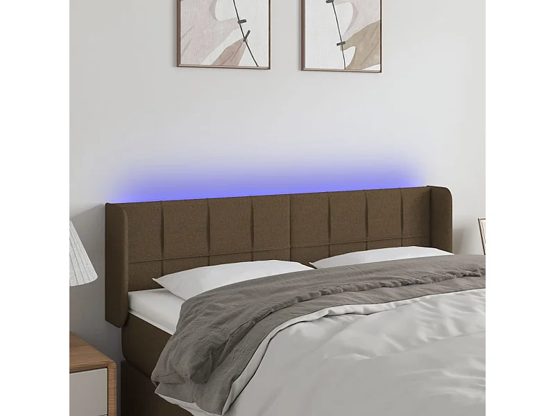 Tête de Lit | Panneau de tête pour lit Moderne à LED Marron foncé 147x16x78/88 cm Tissu