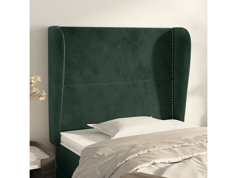 Tête de Lit | Panneau de tête pour lit Moderne avec oreilles Vert foncé 93x23x118/128 cm Velours