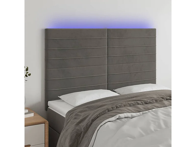 Tête de Lit | Panneau de tête pour lit Moderne à LED Gris foncé 144x5x118/128 cm Velours