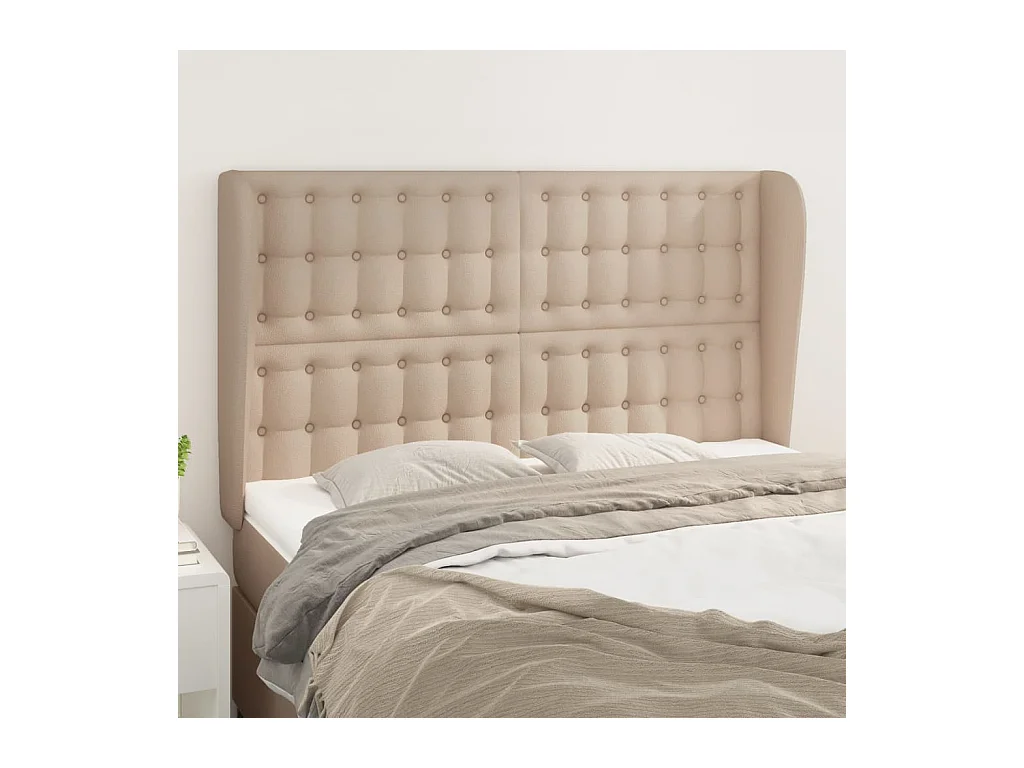 Cabecero | Cabezal de Cama | Mueble cabecero con orejas cuero sintético capuchino 147x23x118/128 cm