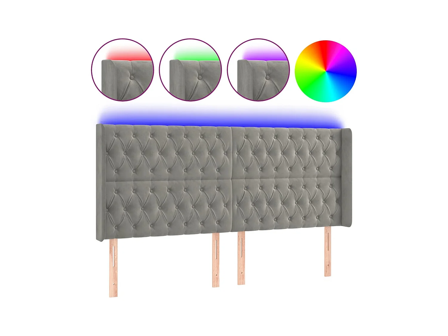Tête de Lit | Panneau de tête pour lit Moderne à LED Gris clair 203x16x118/128 cm Velours