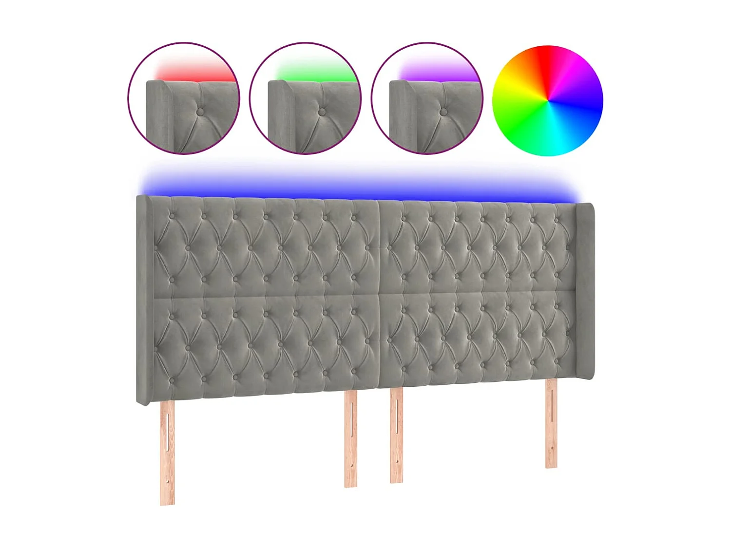 Hoofdbord | Hoofdeinde LED 203x16x118/128 cm fluweel lichtgrijs
