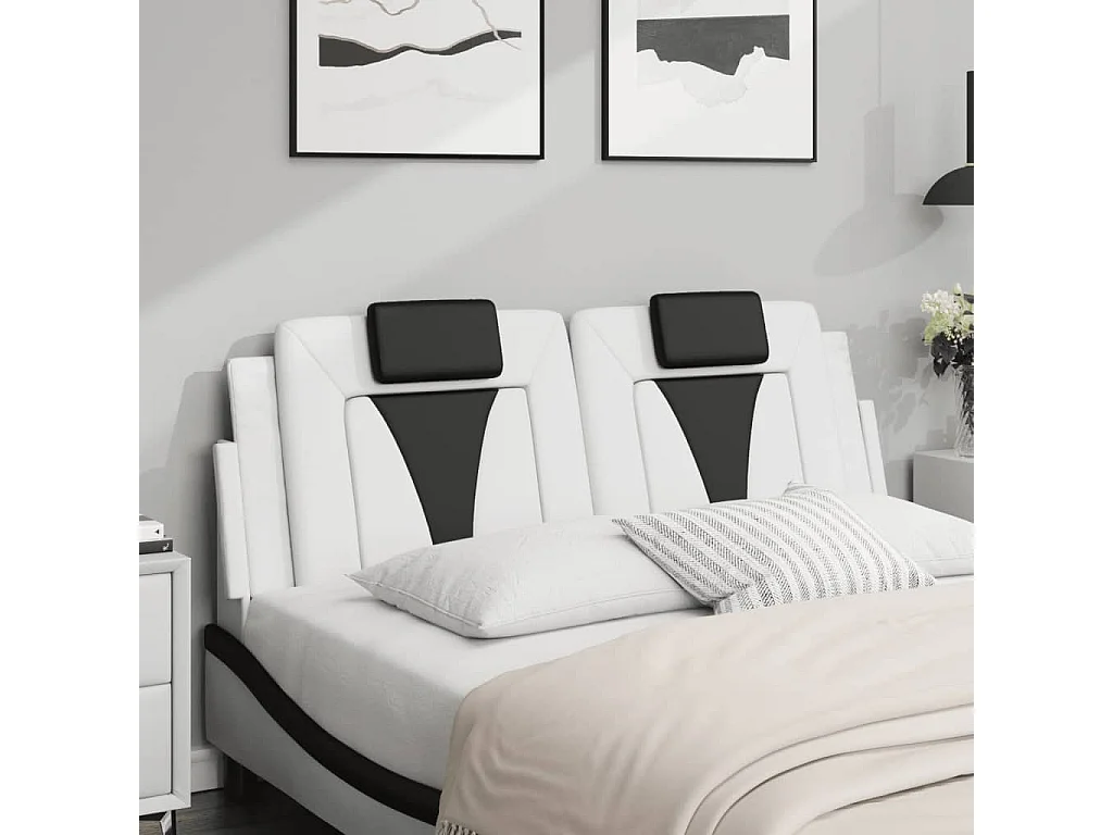 Tête de lit | Coussin de tête de lit | Tête de lit décoratif blanc et noir 140 cm similicuir