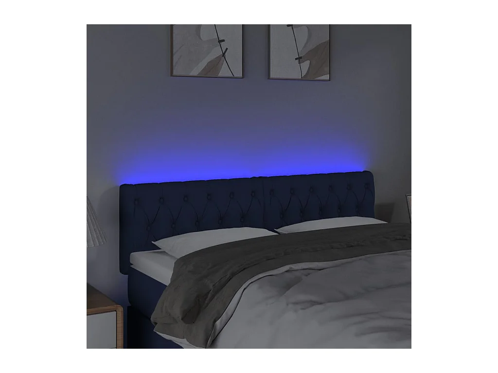 Tête de Lit | Panneau de tête pour lit Moderne à LED Bleu 144x7x78/88 cm Tissu
