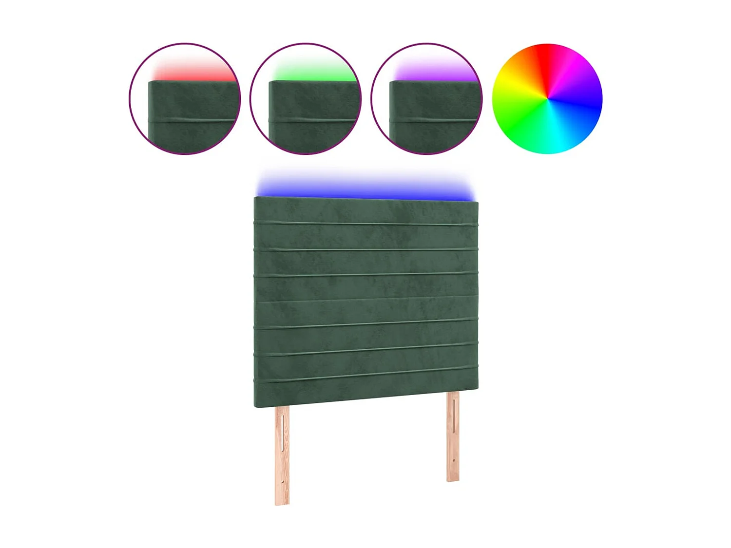 Cabecero | Cabezal de Cama | Mueble cabecero con luces LED terciopelo verde oscuro 100x5x118/128 cm