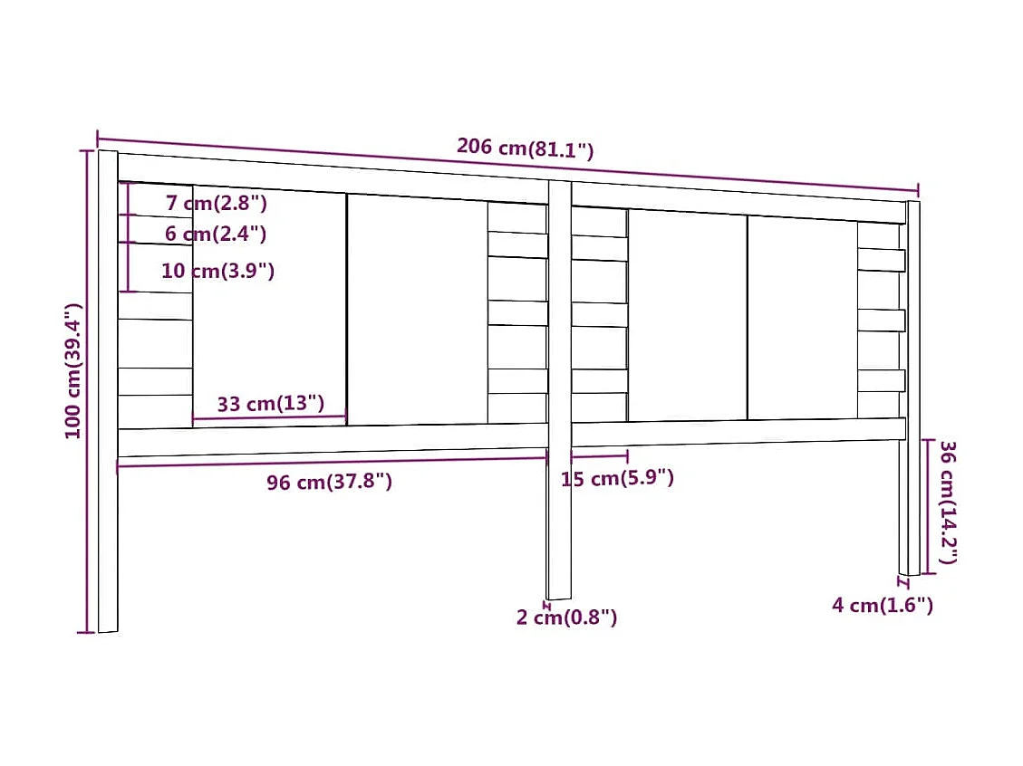 Mueble cabecero | Cabecero | Cabezal de cama madera maciza de pino gris 206x4x100 cm